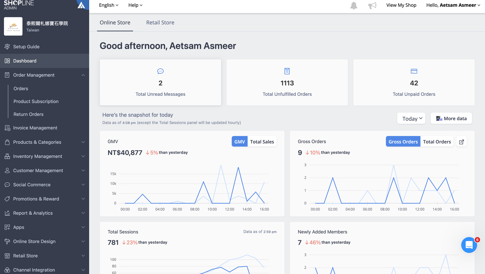 Shopline store backend overview